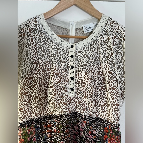 Beguile by Byron Lars Lace Study Sheath Dress Sz 6 Button Front Ivory Black Pink - Picture 7 of 13